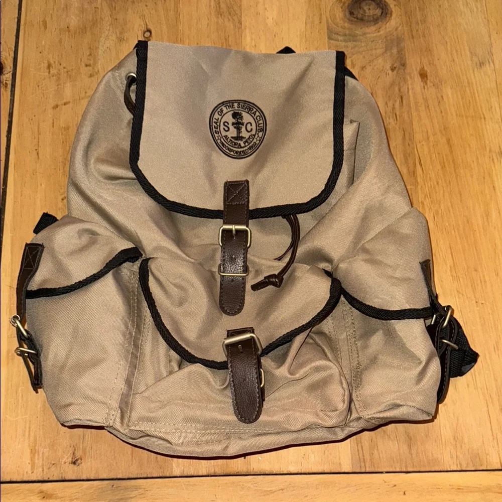 Sierra Club khaki beige lightweight Canvas Backpack Rucksack - Picture 1 of 7